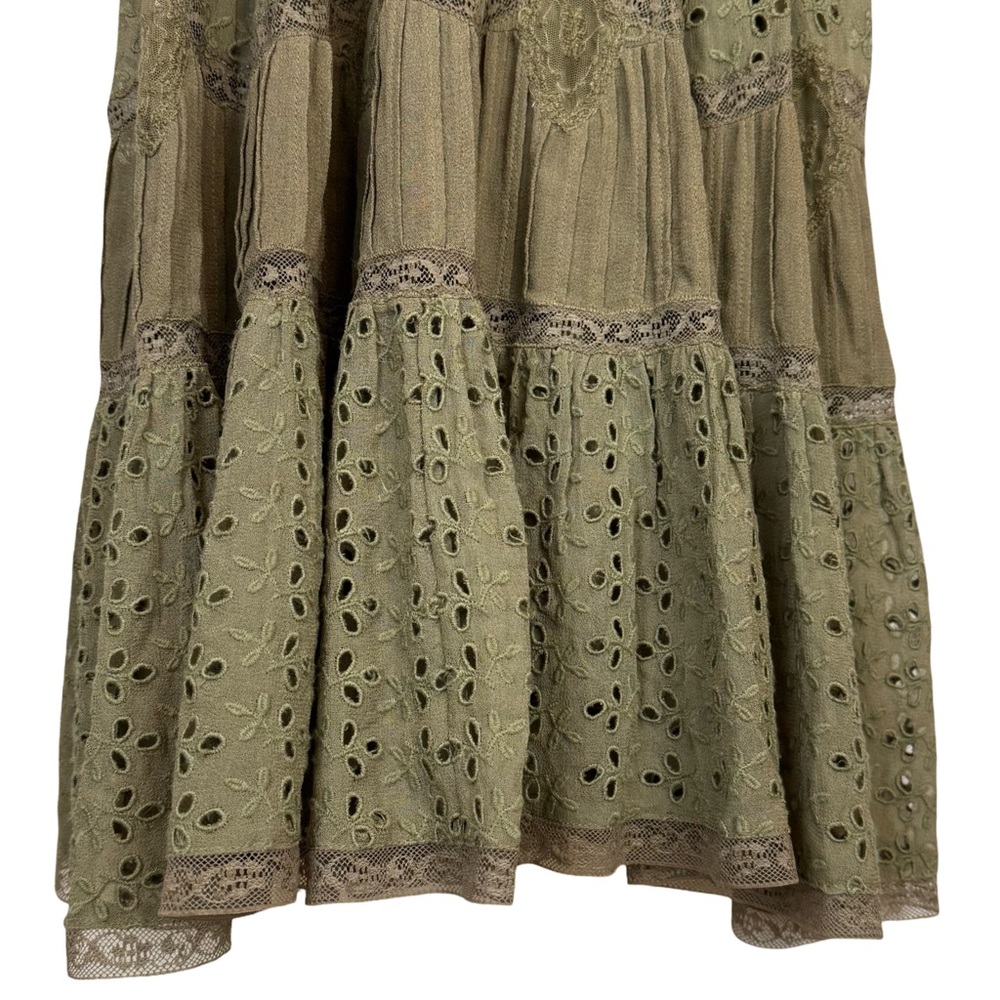 byTimo Slub Green Khaki Tiered Eyelet Lace Mini Dress NWT - Picture 5 of 8